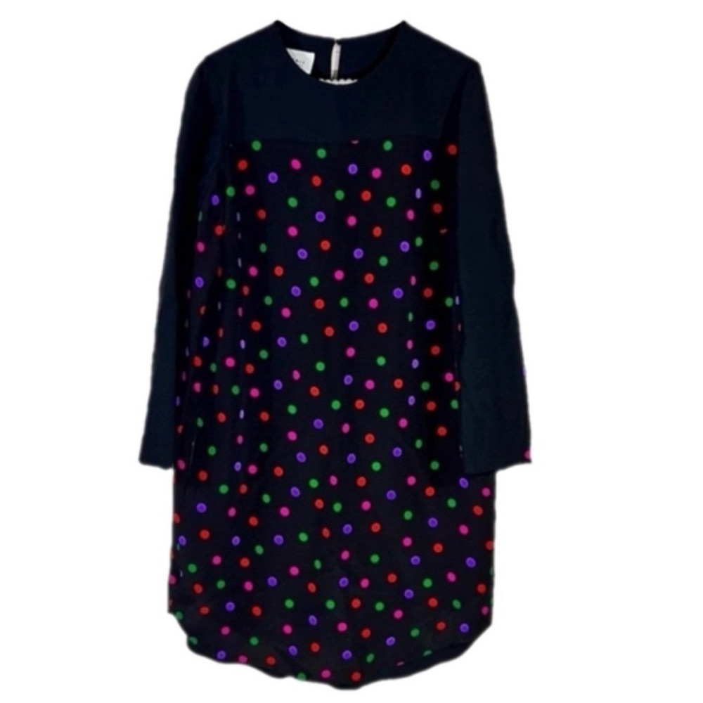 NEW Akris Punto Multicolor Dot Mulberry Silk Dress in Black/Multi - Size 12